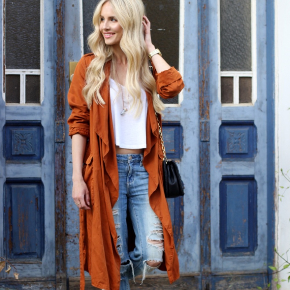 Zara burnt orange waterfall trench